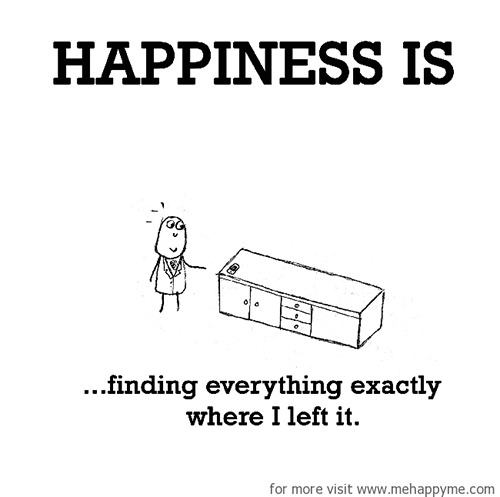 Happiness #406: Happiness is finding everything exactly where I left it.