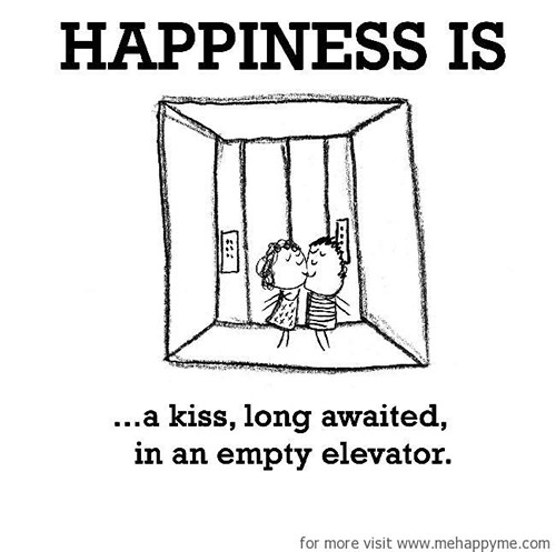 Happiness #673: Happiness is a kiss long awaited in an empty elevator.