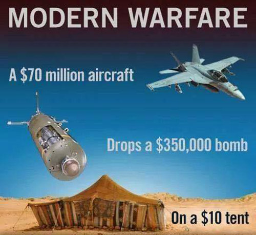 Hard Truths #76: Modern warfare. A $70 million aircraft drops a $350,000 bomb on a $10 tent.