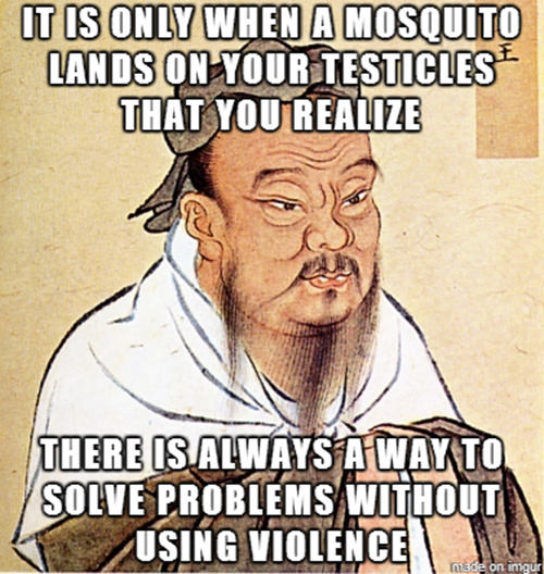 Save Our Planet #1: It is only when a mosquito lands on your testicles that you realize there is always a way to solve a problem without using violence.