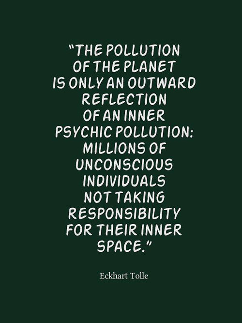 Save Our Planet #42: The pollution of the planet is only an outward reflection of an inner psychic pollution: millions of unconscious individuals not taking responsibility for their inner space.