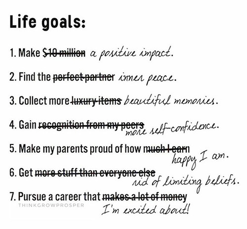 Spread Love #90: Life goals. Make positive impact. Find inner peace. Collect beautiful memories. Gain more self confidence. Make my parent proud of how happy I am. Get rid of self limiting beliefs. Pursue a career I'm excited about.