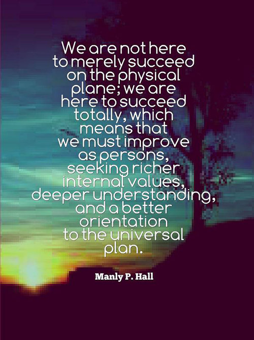 Spread Love #99: We are not here to merely succeed on the physical plane; we are here to succeed totally, which means that we must improve as persons, seeking richer internal values, deeper understanding, and a better orientation to the universal plan.