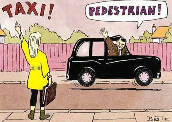 Tickled #255: Taxi-Pedestrian Cartoon