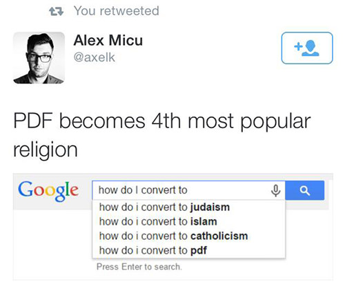 Tickled #557: PDF becomes 4th most popular religion.