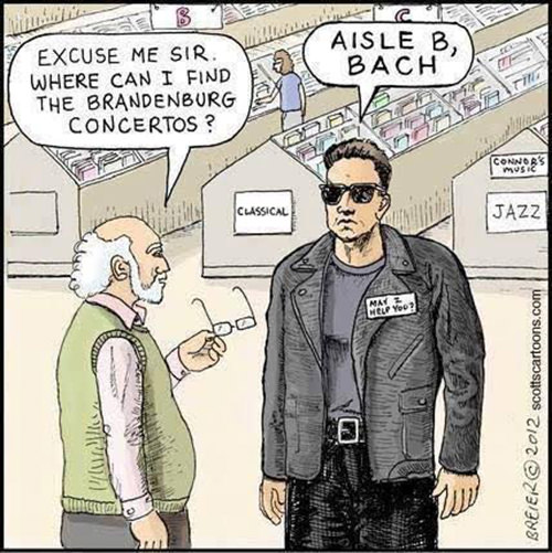 Tickled #658: Excuse me, sir. Where can I find the Brandenburg concertos? Aisle B, Bach