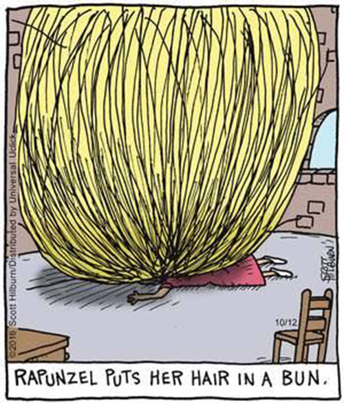 Tickled #690: Rapunzel puts her hair in a bun.