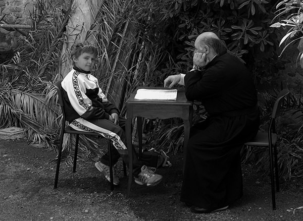 Sprouts #2 by Jeremy Chin - Extra Class With A Priest in Monterosso, Cinque Terre, Italy